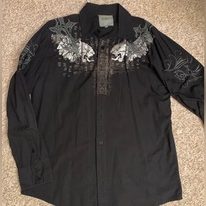 Roar embroidered button down, black, XL